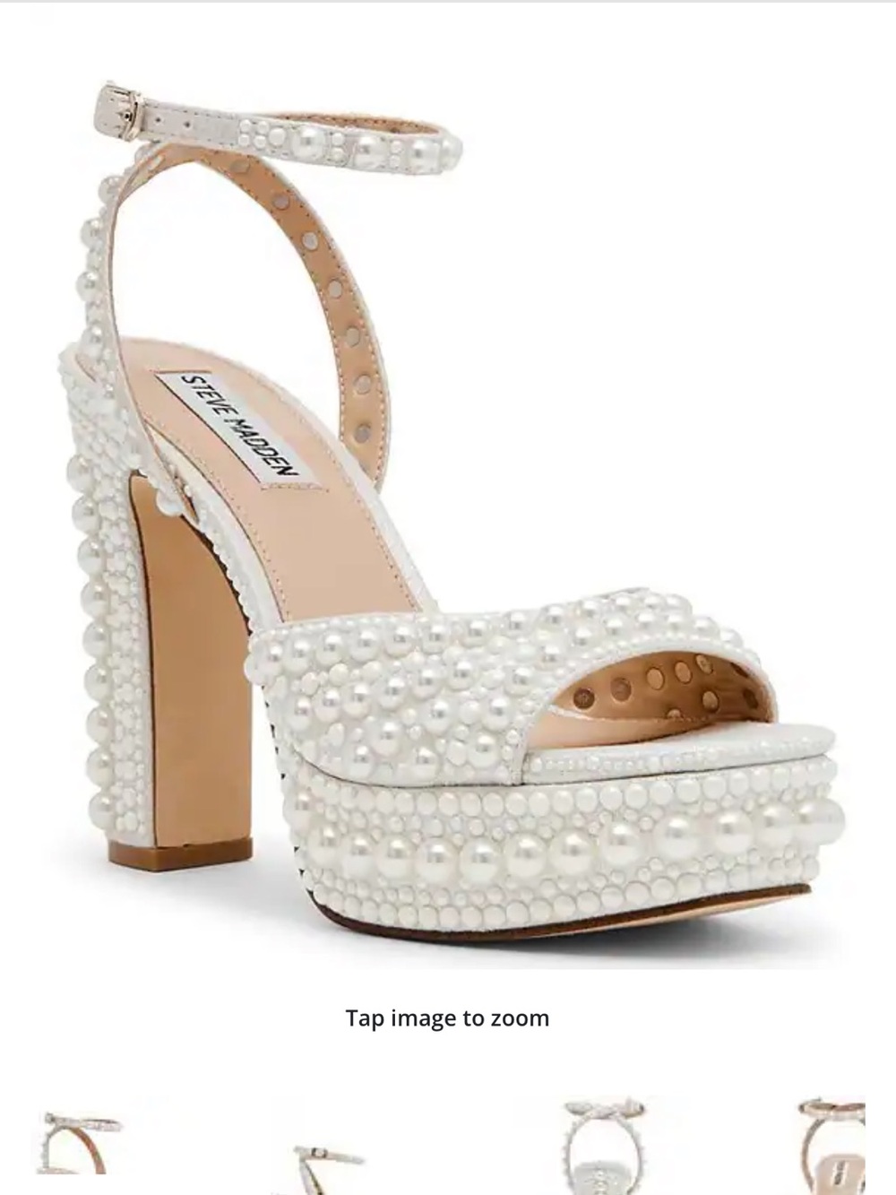 Steve Madden White Pearl-Embellished Platform Sandal